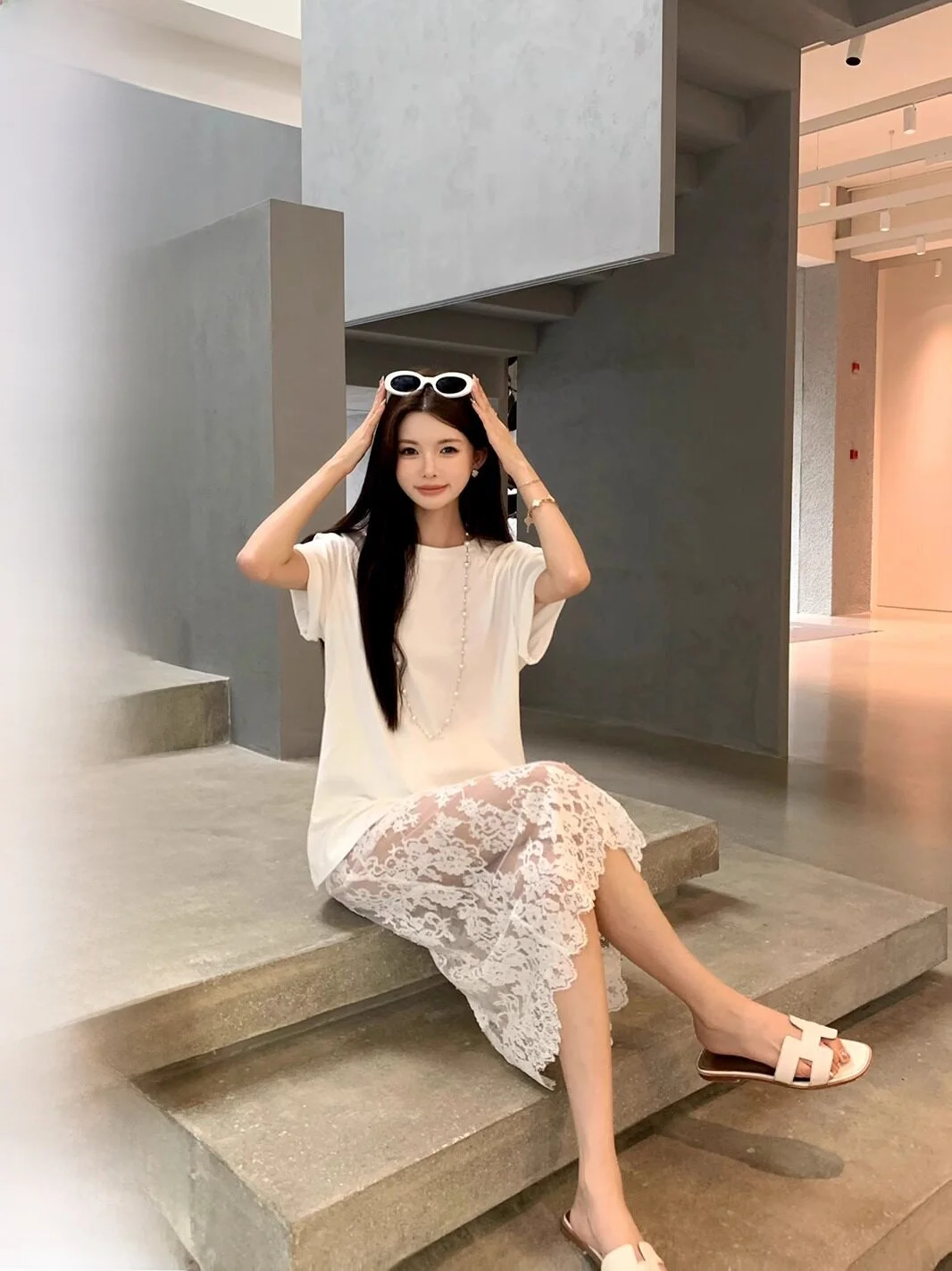 

Casual Lace f Skirt Set Women's Summer T-irt Design Sensation Cotton ort Sve round Ne Two-Piece Suit by HUANG ZUO...