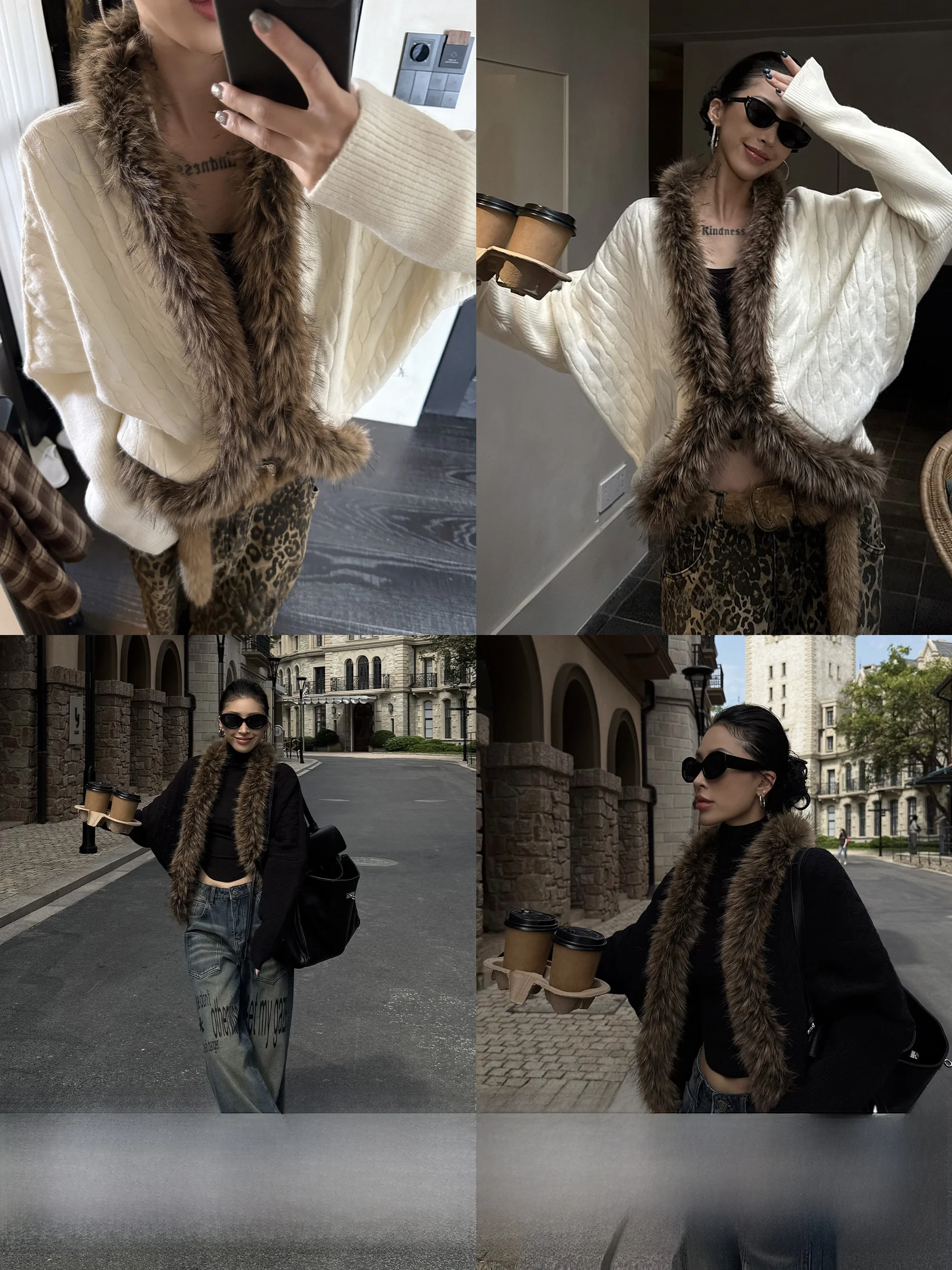 

Wild Zero Vintage Thiened Long Sve Sweater Women's Autumn Winter New Sle American Sle Knitted Coat with Fur Collar