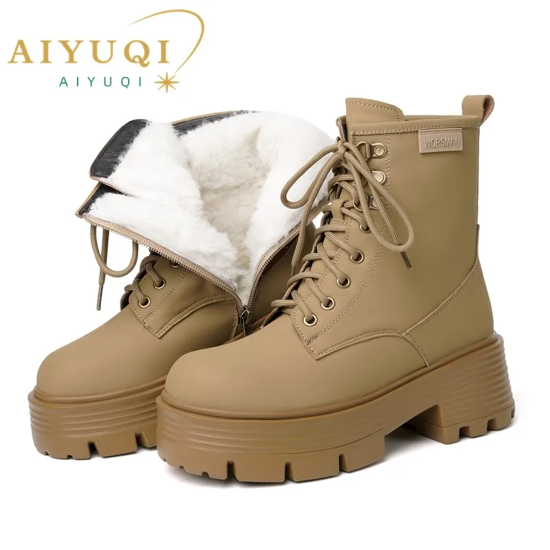 

AIYUQI Winter Shoes Boots Women 2024 New Genuine Leather Natural Wool Women Snow Boots Platform Anti-Slip Warm Ankle Boots Women