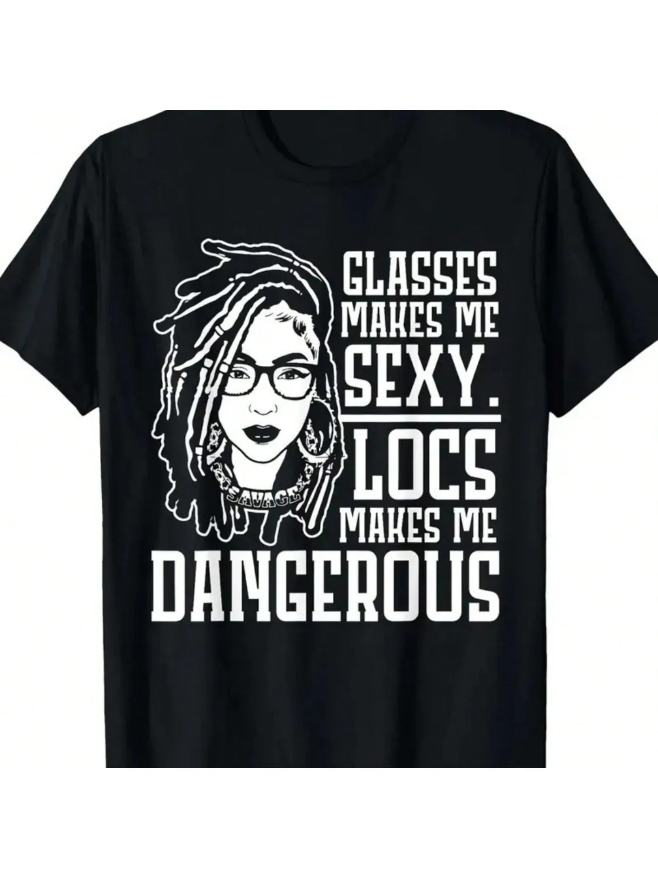 Men's "Locs Make Me Dangerous" pattern T-shirt Breathable, soft pure cotton, hip-hop style, black casual summer T-shirt