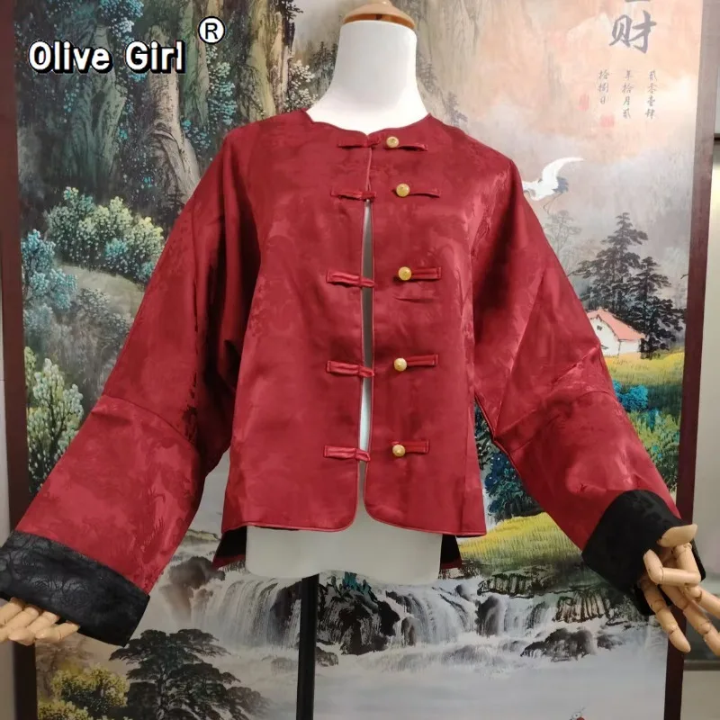 Olive Girl Women Coat Chinese Red Jacket Jacquard Dragon Pattern Spring Plus Size 2026 High-end Top New Year Women's Clothing