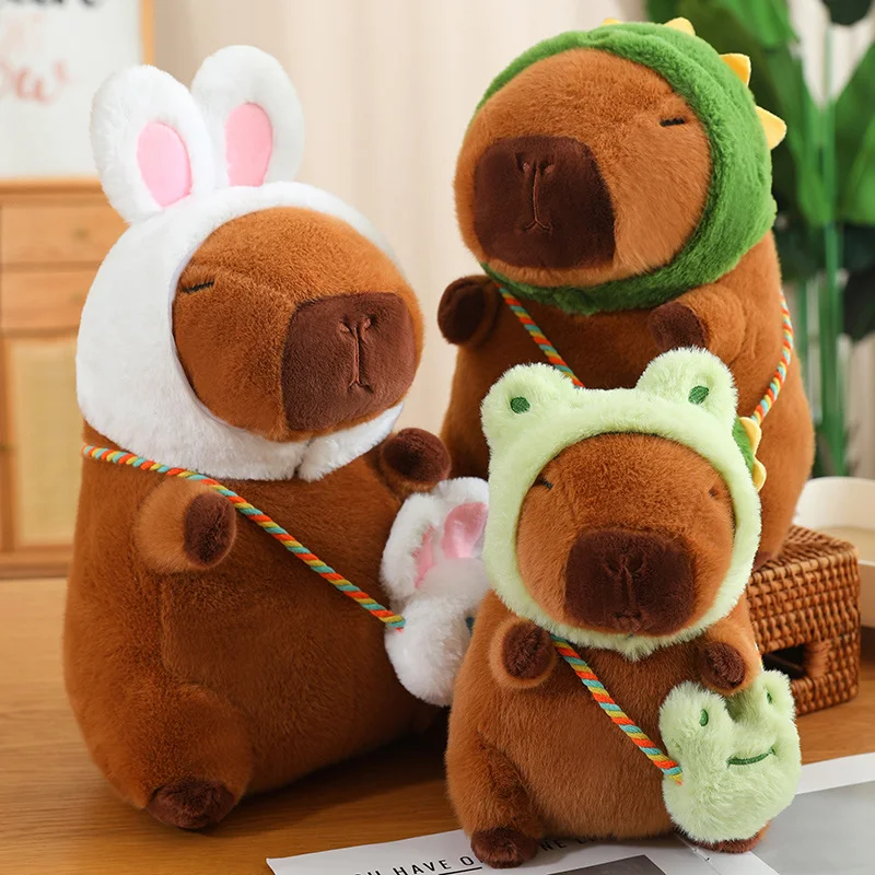 25~50CM Funny Capybara Wear Rabbit/Frog Hat Crossbody Bag Plush Toys Cartoon Animals Stuffed Dolls Holiday Gift Home Sofa Decor