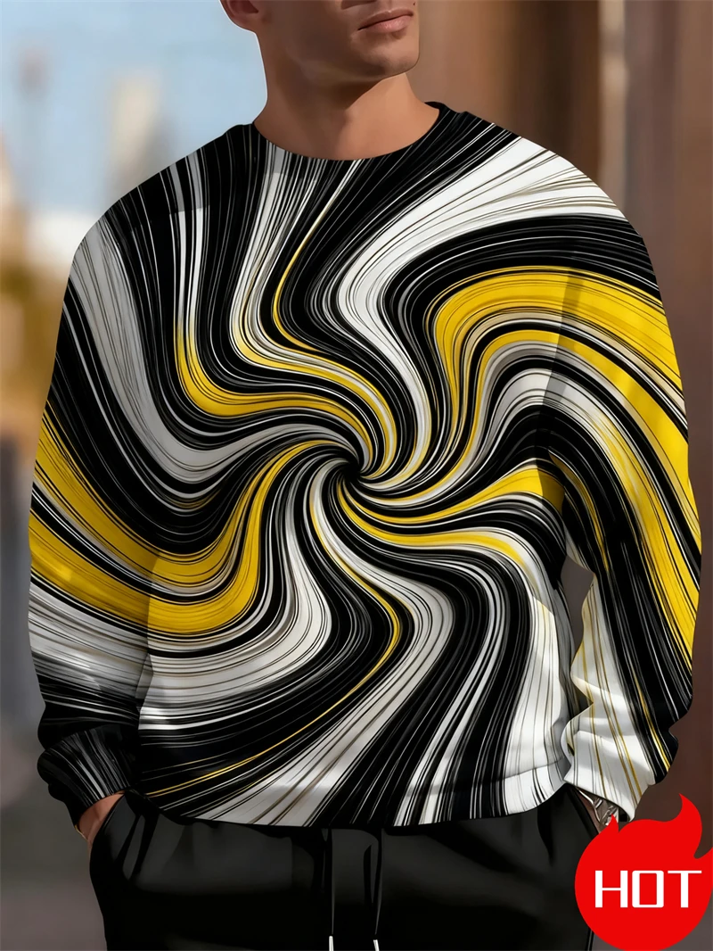Vortex Graphic 3D Print Sweatshirts For Men Three-dimensional Pattern Fashion Hip Hop Oversized Round Neck Streetwear Pullover