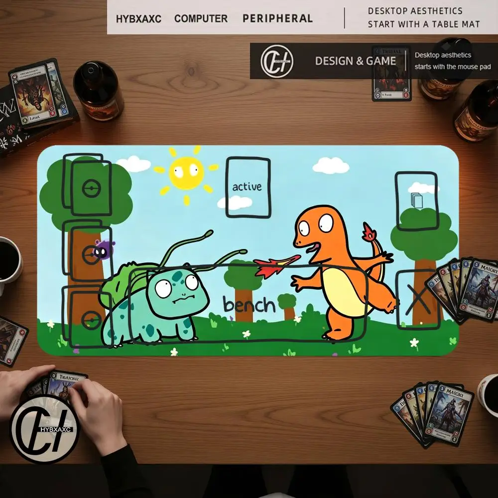 Funny Cartoon Pet Characters Bulbasaur VS Charmander Doodle Style Mouse Pad TCG Play Mat Waterproof Non-Slip Play Mat HYBXAXC