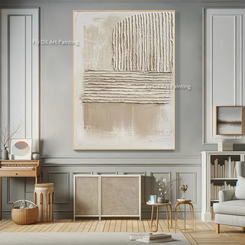 New Original Brown Beige Abstract Set Of Two Oil Painting Simple Popular Artwork Hand Drawn Beige Texture Thick Canvas Wall Art