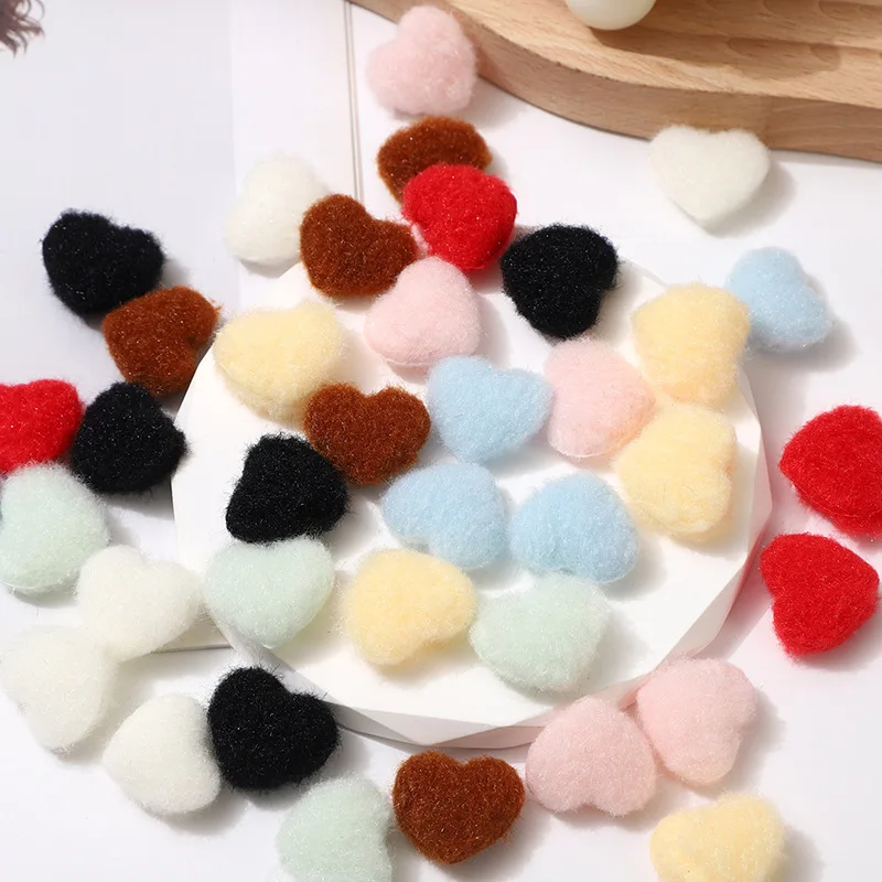 70pcs/lot 2.5cm Two Side Furry Felt Heart Padded Appliques For DIY Headwear Hair Clips Decor Clothes Hat Shoes Sewing Patches