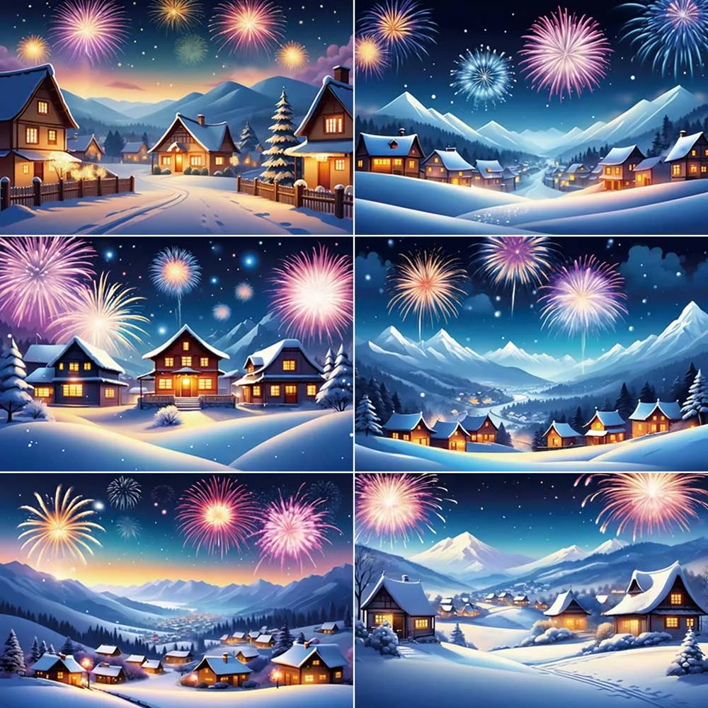 

MOON.QG New Year Christmas Village Home Decoration Background Spring Festival Winter Firework Backdrop Photography Studio Props