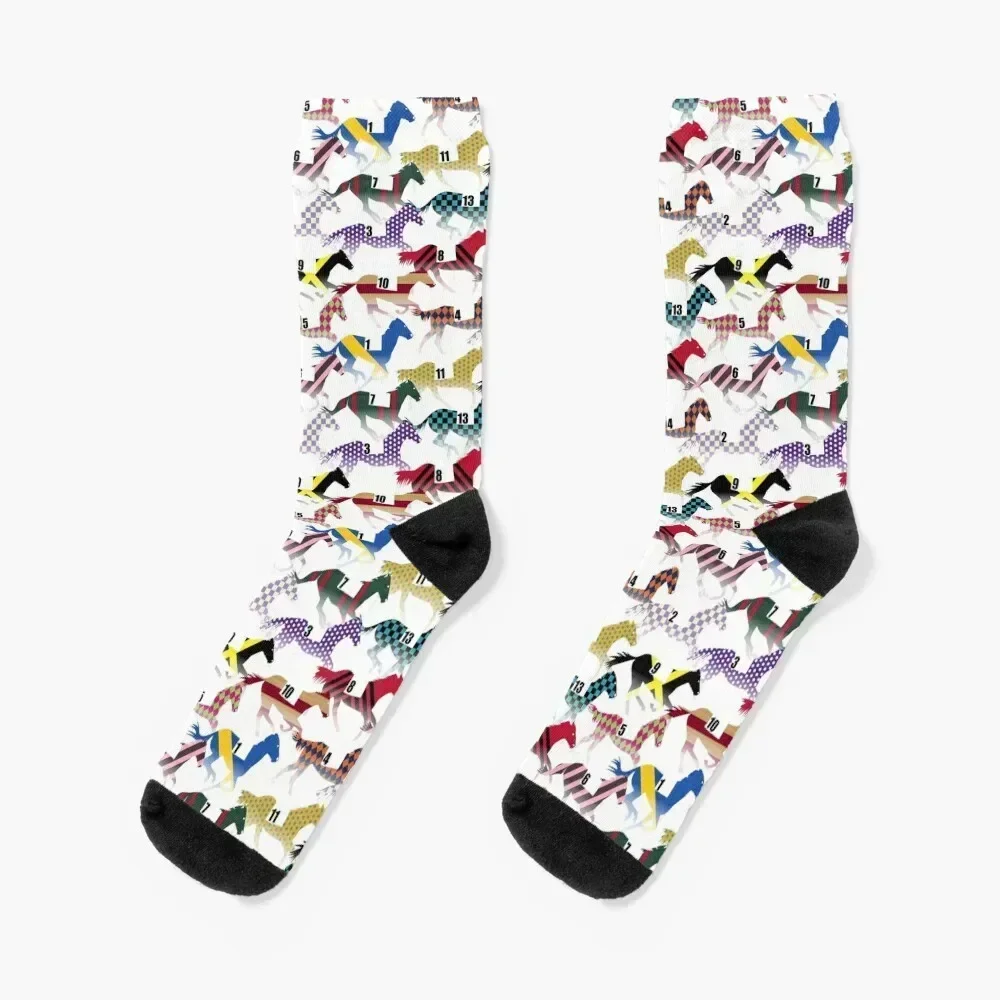 

Off to the Horse Races Jockey Silks Pattern Socks compression cycling Christmas Women Socks Men's