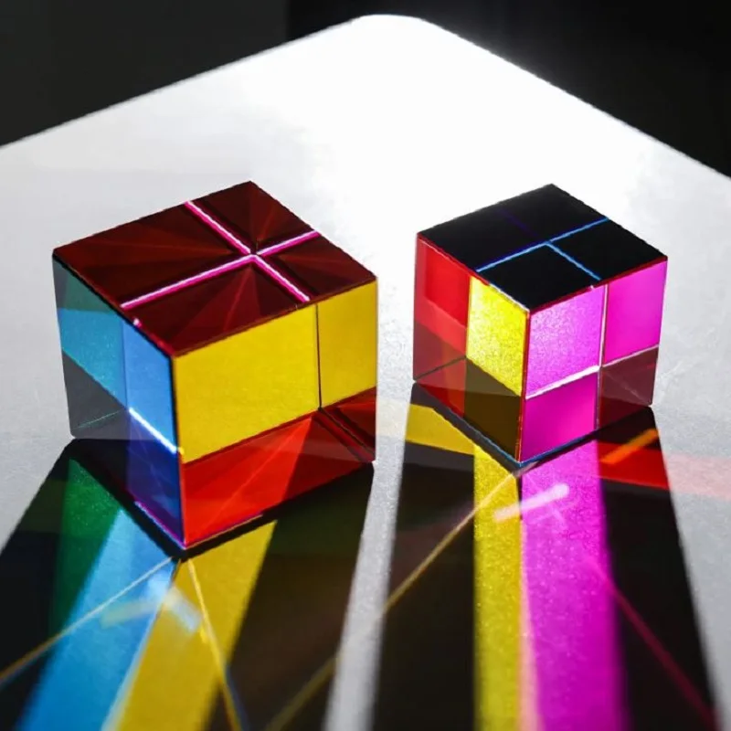 K9 10pcs Rainbow Crystal Cube 30/40mm Hexahedral Crystal Magic Cmy Cube 3D Color Cube Prism For Photography