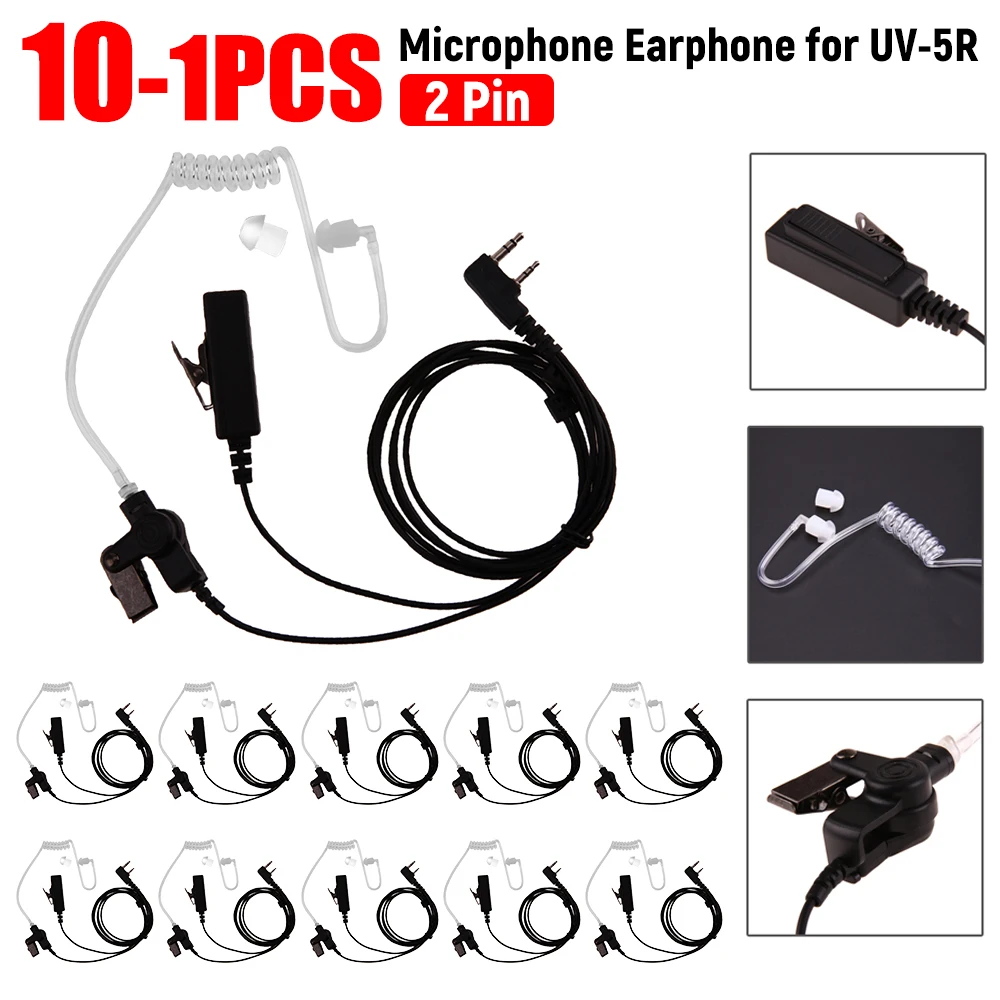 2 Pin Practical Covert Acoustic Tube Earpiece Headset Mic For Baofeng Kenwood UV-5R 888S Radiation-Proof PTT Microphone Earphon