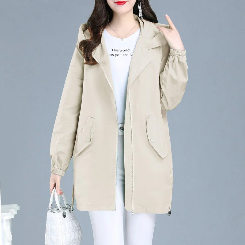 

Women's Jacket Long Sleeve Casual Loose Trench Coat 2025 Spring Fashion Hooded Windbreaker Female Loose Basic Jackets Outwear