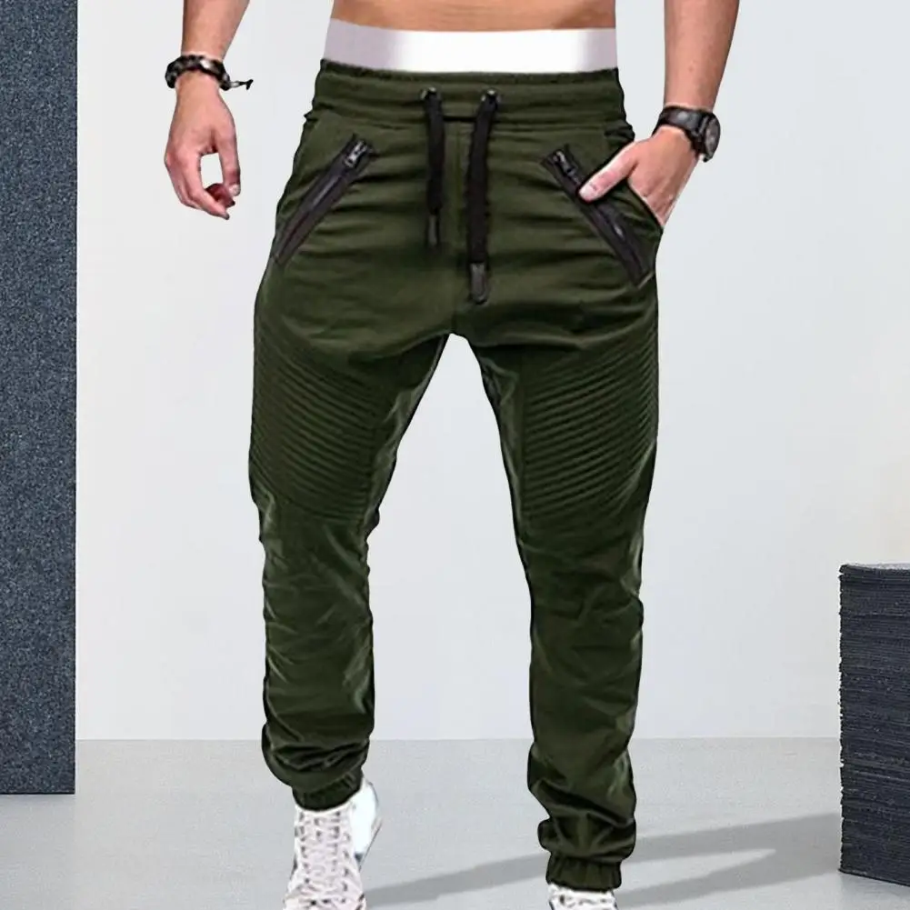 Men Classic Trousers Men Zipper Pocket Trousers Men's Winter Joggers with Drawstring Waist Zipper Decor Ankle-banded for Comfort