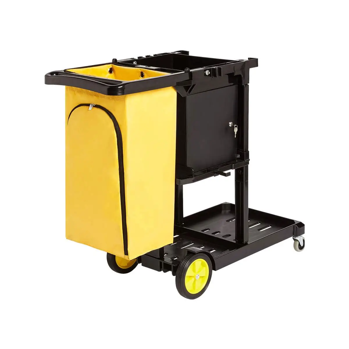 Basics Janitorial Cart with Key-Locking Cabinet, heavy duty, Black (Previously AmazonCommercial brand)