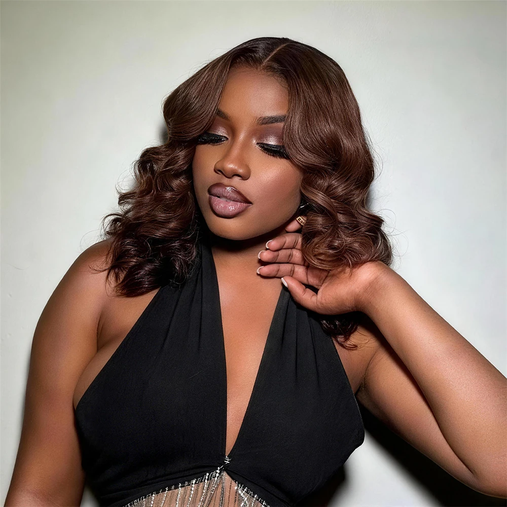 Bob Glueless Perücke Body Wave Kurz #4 Schokobraun 13x4 HD Lace Frontal 100% Echthaar Pre-plucked Versand aus FR Lager für Schwarze Frauen – Detail 4
