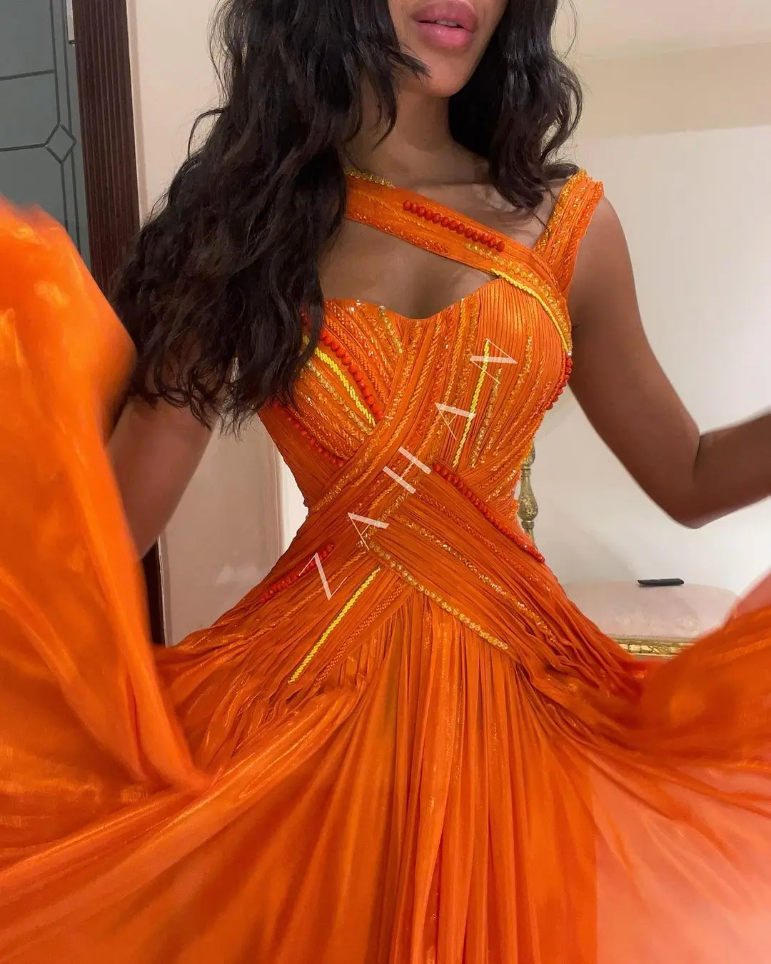 Vestidos largos de fiesta de tul naranja de cuento de hadas con hombros descubiertos y abertura lateral para mujer, vestido de fiesta, vestidos de