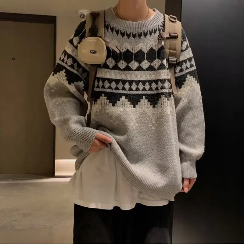 

Loose Fit Men's round Ne Knitwear Big Size 250 Pou Hong Kong Sle Casual Basic Layering Sweater Autumn Winter Polyester...