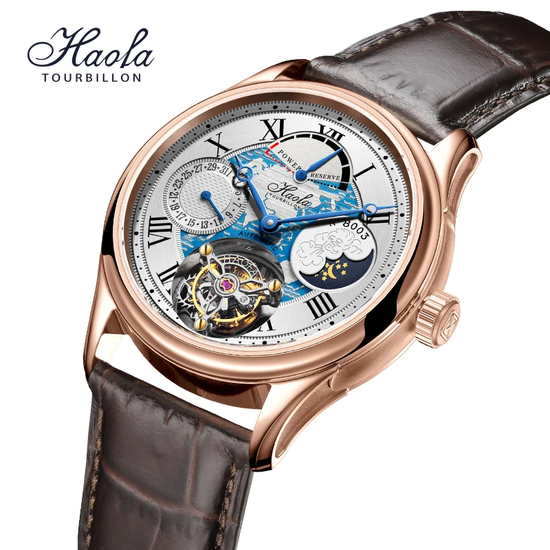 Haofa TIANGONG Tourbillon Automatic Movement Watch Men Day And Date Mechanical Watch for Men Moon Phase orologio uomo 8003