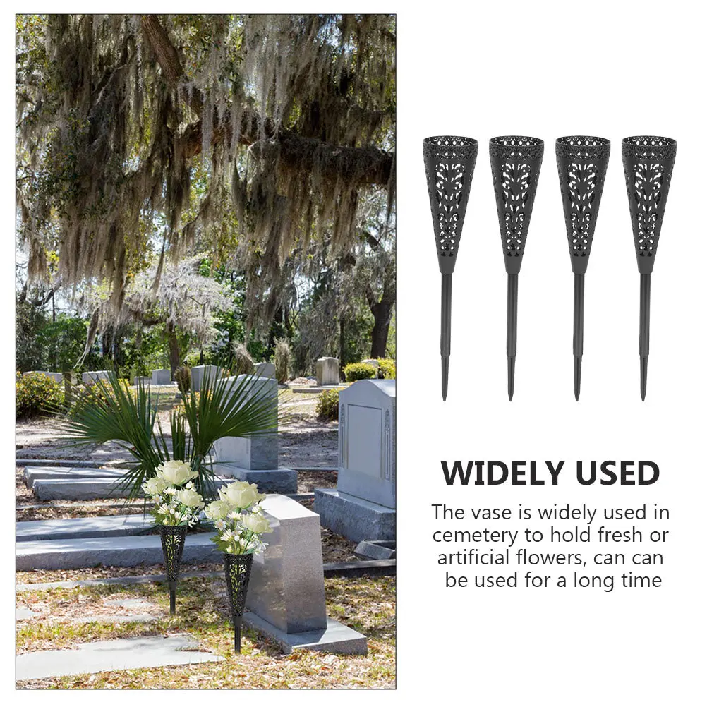 

4Pcs Memorial Cemetery Vase Plastic Cone Shape Hollow Drainage Design Grave Flower Holder Spike Outdoor Flower Pot
