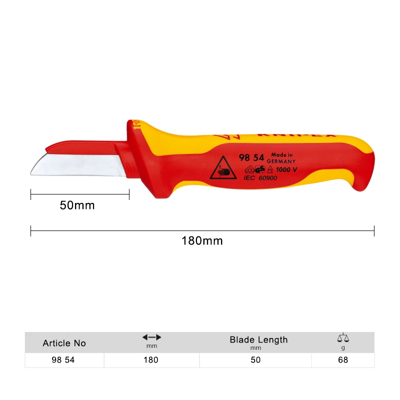 KNIPEX Tools Insulated Stripping Knife Ergonomically Designed Insulated Handle Cable Knife NO. 98 54