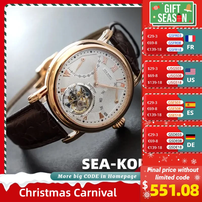 Seakors watch Seagul tourbillon movement ST8004 men top brand mechanical watch luxury sapphire wristwatch gifts band business