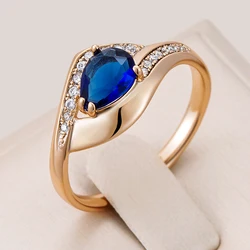 Kinel Hot Sparkling Blue Natural Zircon Ring For Women Luxury 585 Rose Gold Color Vintage Wedding Party Daily Fine Jewelry