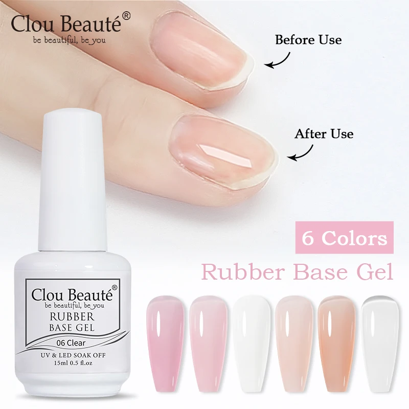 

Clou Beaute 6 Colors Rubber Base Coat Gel Polish Quick Extension Top Reinforcement Transparent Soak Off UV LED Function Gel