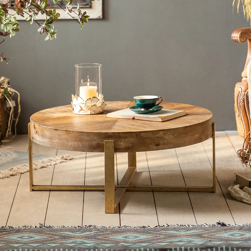 

Solid wood coffee table Round living room Home designer hotel Tea table