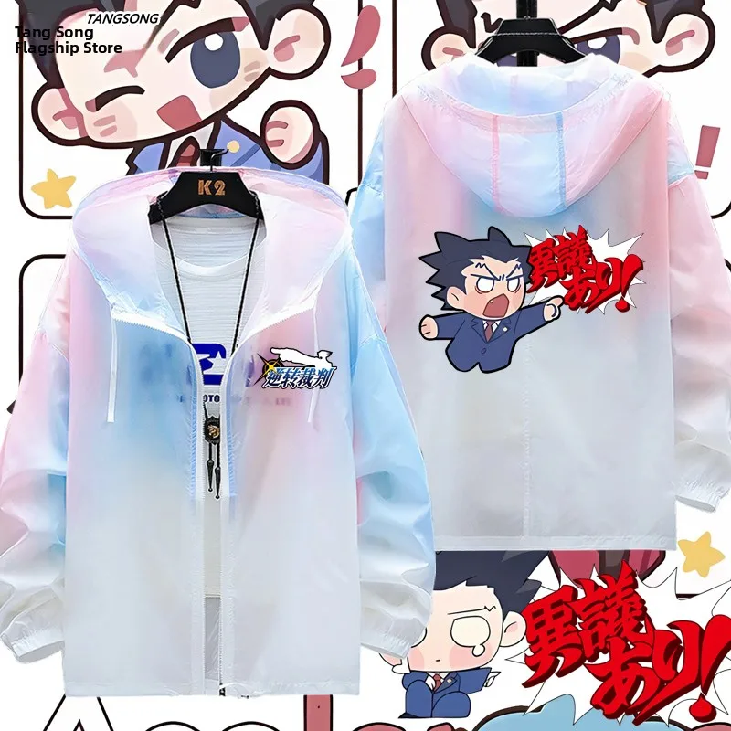

Anime Reverse Attorney Surrounding Thin Men's Jaet Sun Protection Clothing Breathable Long Sve Hooded Zipper Outerwear