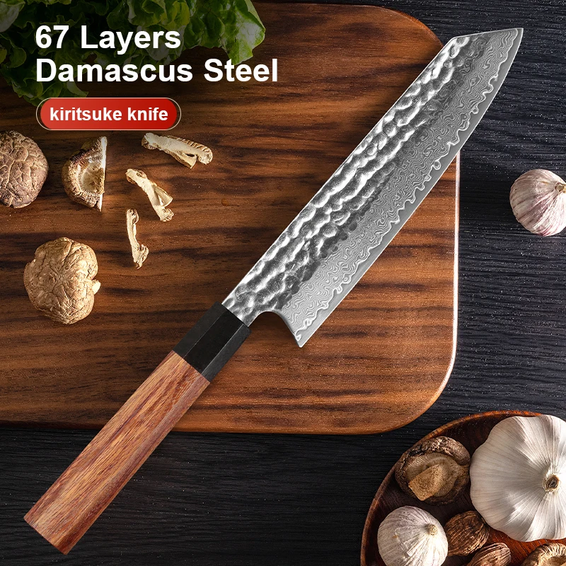 

8-дюймовый кухонный нож шеф-повара, 67 слоев, дамасская сталь, сердечник Vg10, японский кованый нож Кирицуке, высококачественная красная восьмиугольная ручка