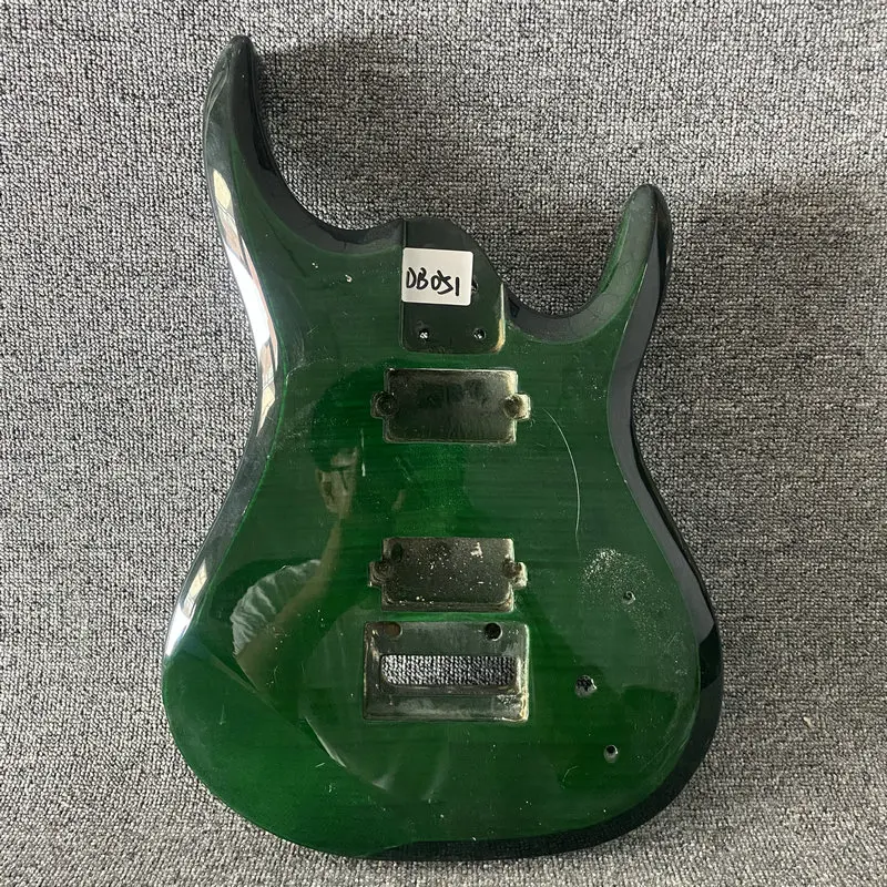 DB051 Green Flamed Maple Electric Guitar Body 2 Points Fixed Tremolo DIY Guitar Parts with Damages and Dirty for Replace