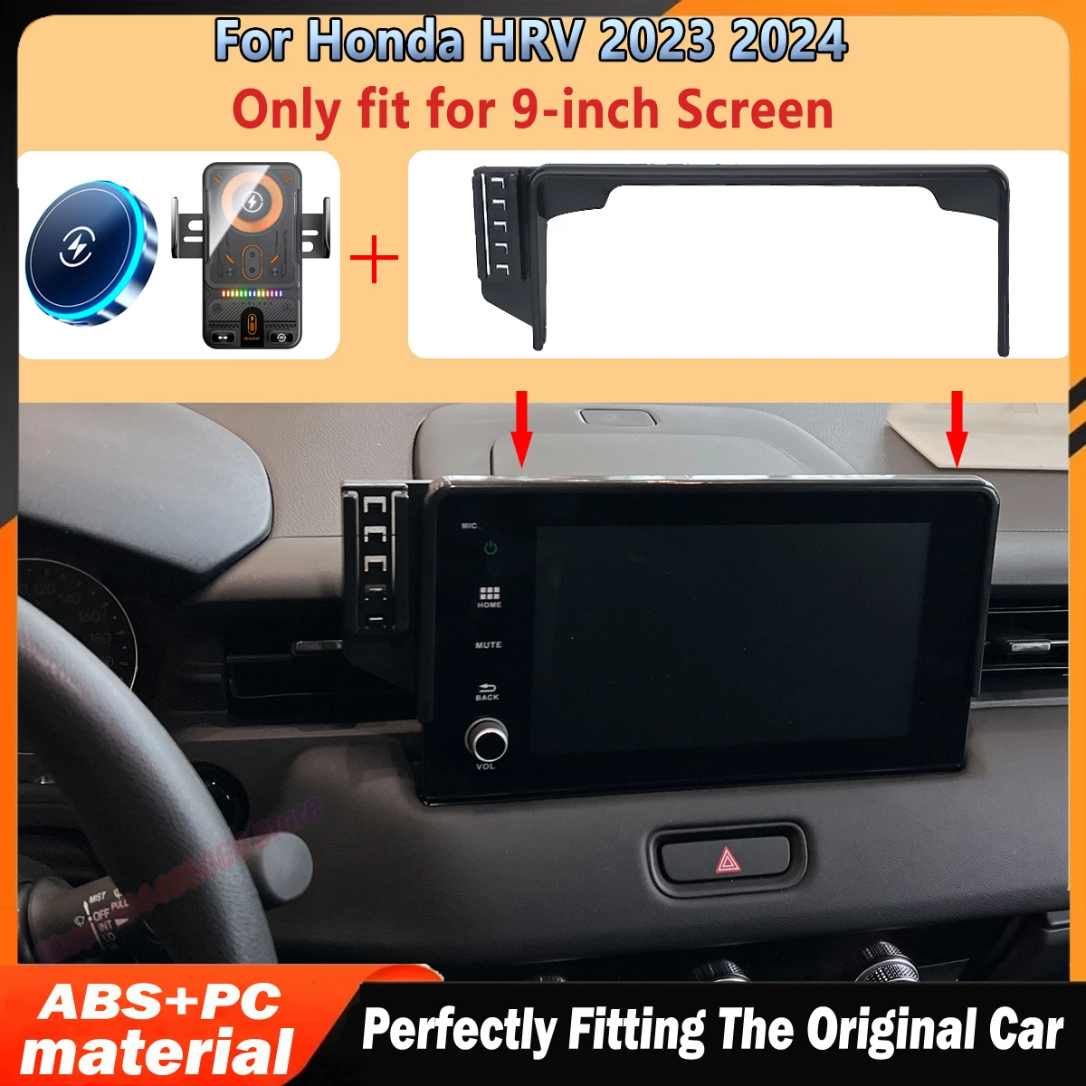 For Honda HRV HR-V 2023 2024 Magnetic 15W Wireless Charging Car phone For MagSafe 9" Screen Fixed Mount