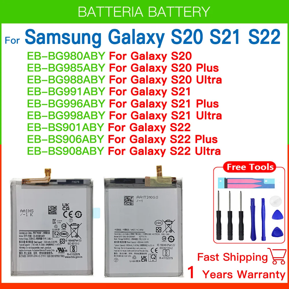 Brand New Replacement Battery For Samsung Galaxy S20/S20 Plus/S20 Ultra/S21/S21 Plus/S21 Ultra/S22/S22 Plus/S22 Ultra+Free Tools