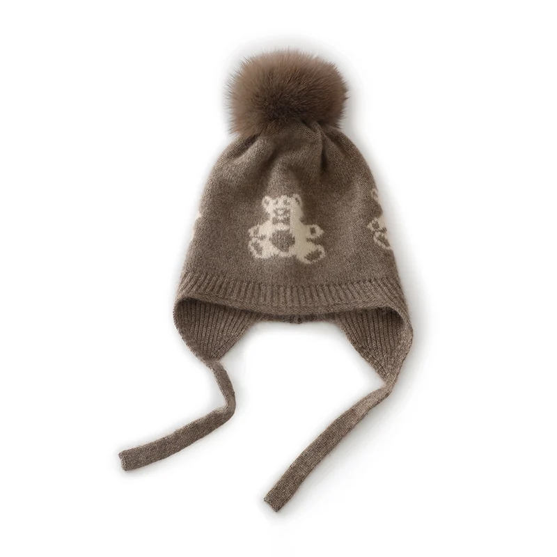 Pure wool knitted hats for parents and children, thick and warm hats, ear protection, serving, autumn and winter