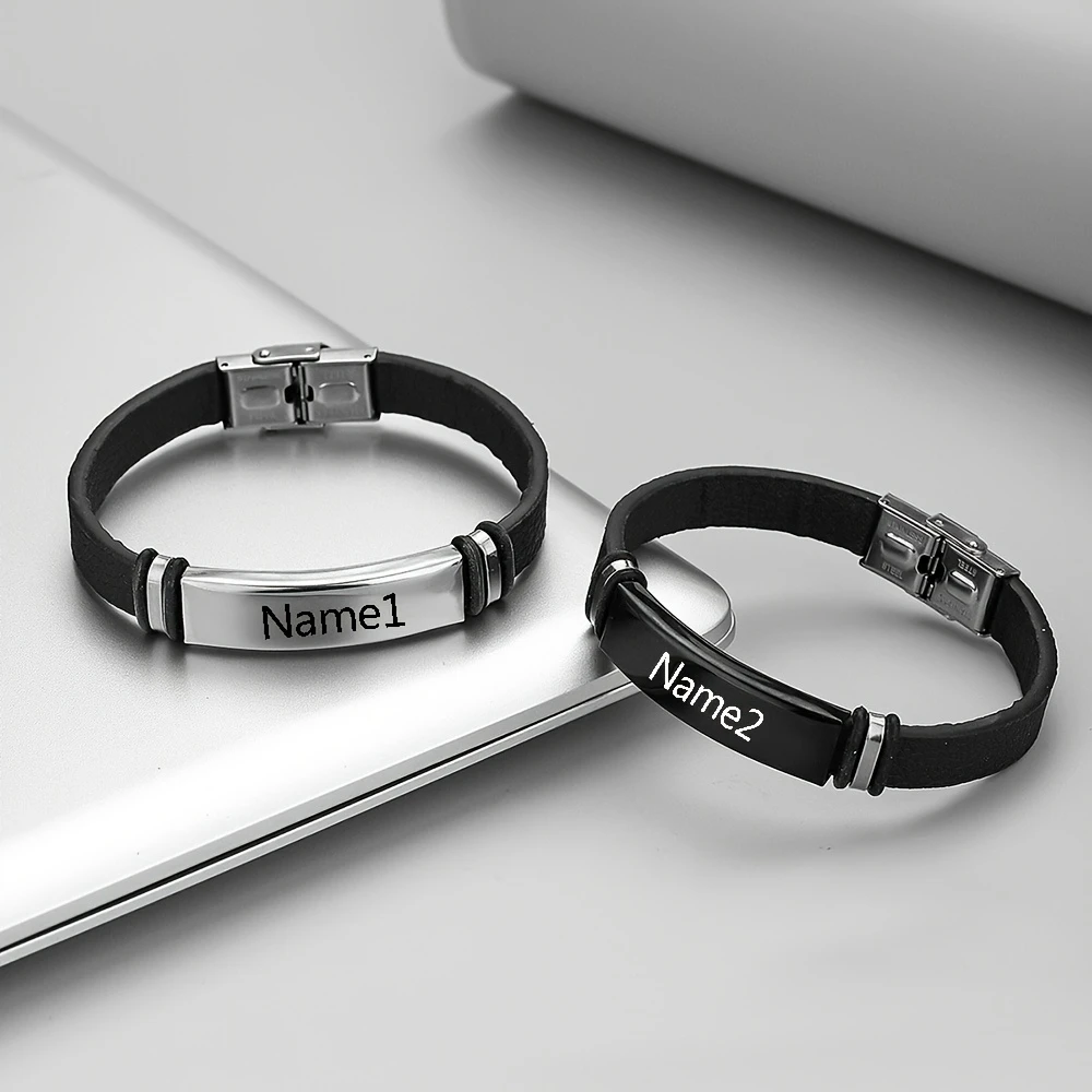 Customized Name/Text Silicone Bracelet with Stainless Steel Accessory