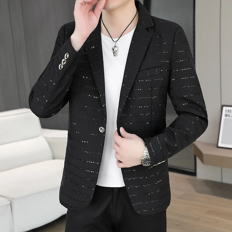Blazer Men's Sequined High-end Hot Diamond Style Business Outdoor Travel Wedding Youth Slimming Casual High Formal Wear Blazer