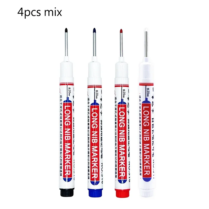 4/12 Stuks Waterdichte Lange Kop Markers Diep Gat Marker Pen Voor Metalen Timmerman Rood/Zwart/Blauw/groene Inkt Houtbewerking Gereedschap Marker