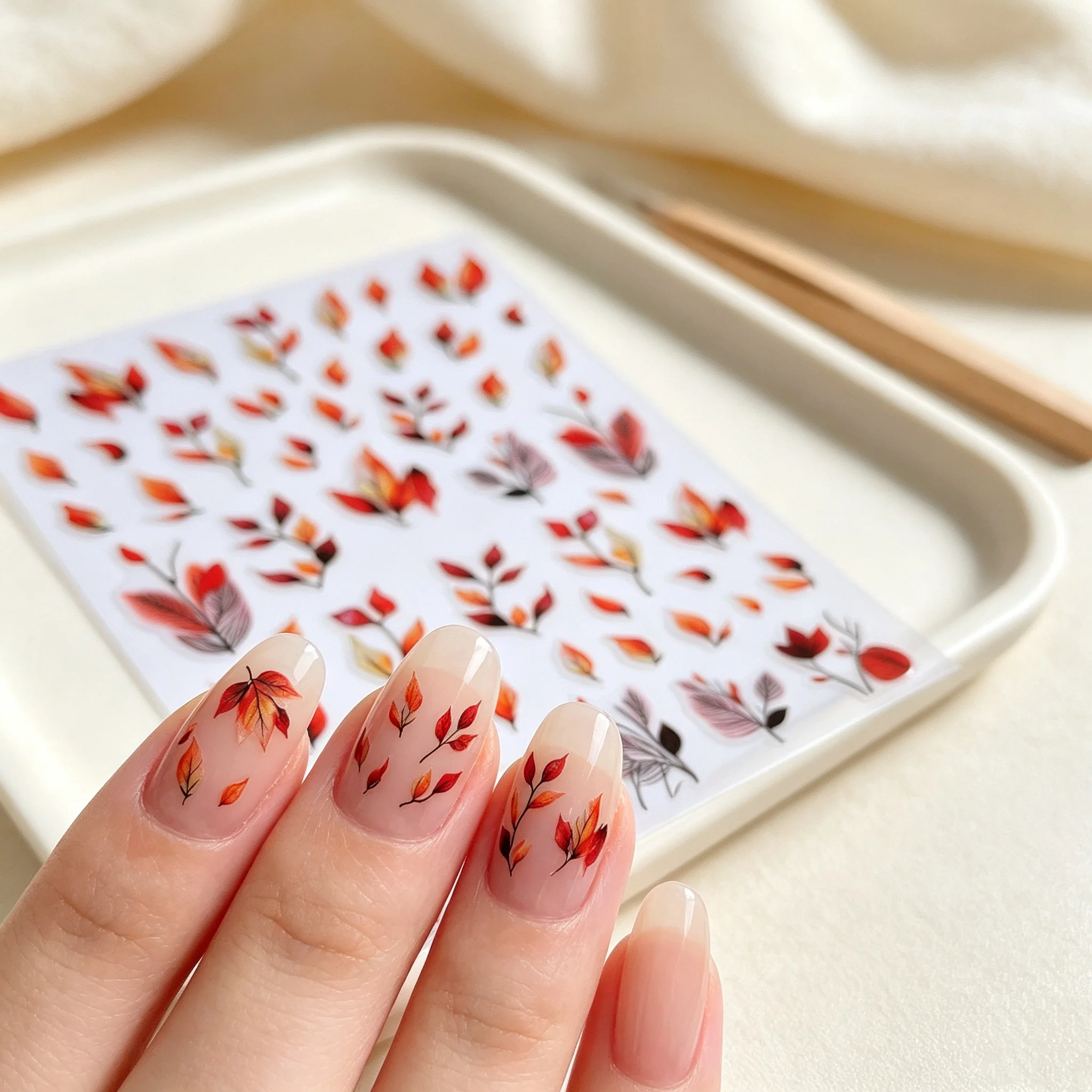 1Pcs Watercolor Autumn Leaf Nail Art Stickers Thin Red Orange Fall Maple Leaf Nail Decals For Thanksgiving Holiday DIY Manicure*