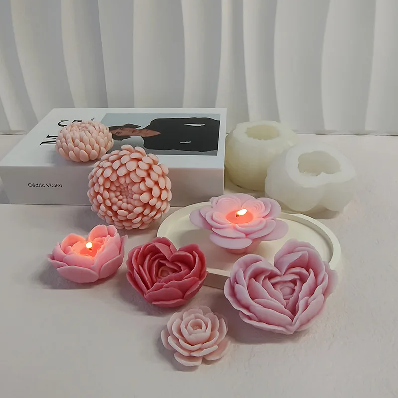 3D Austin Rose Peony Chrysanthemum Flower Candle Silicone Molds Diy Love Flowers Soap Plaster Chocolate Ice Cake Baking Mold
