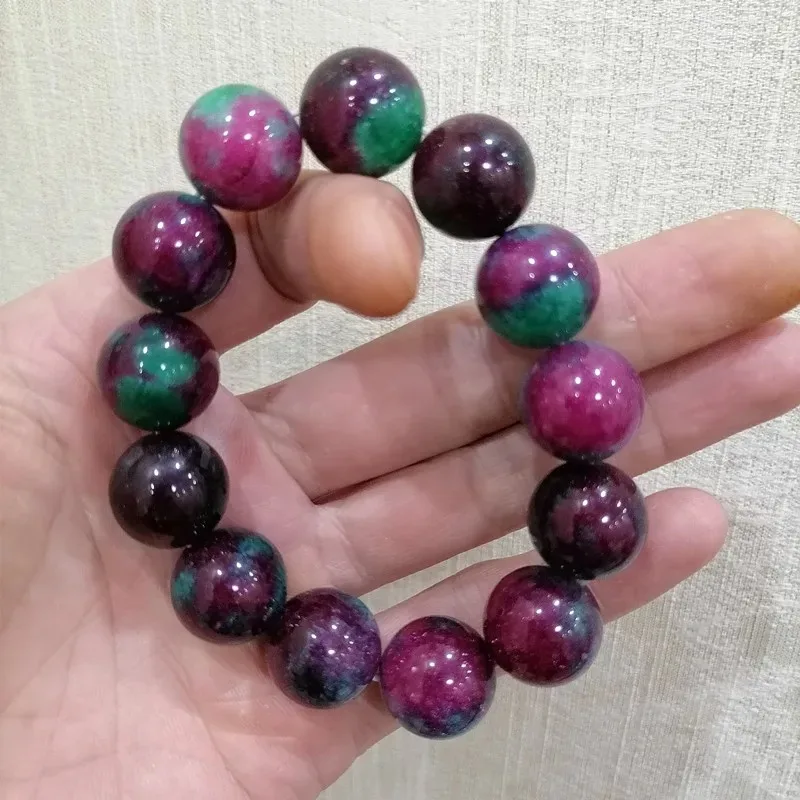 Natural Multi-color Handcrafted 18mm Round Bead Jade Bracelet, Fashionable Jewelry, Men's and Women's Colored Jade Bracelet