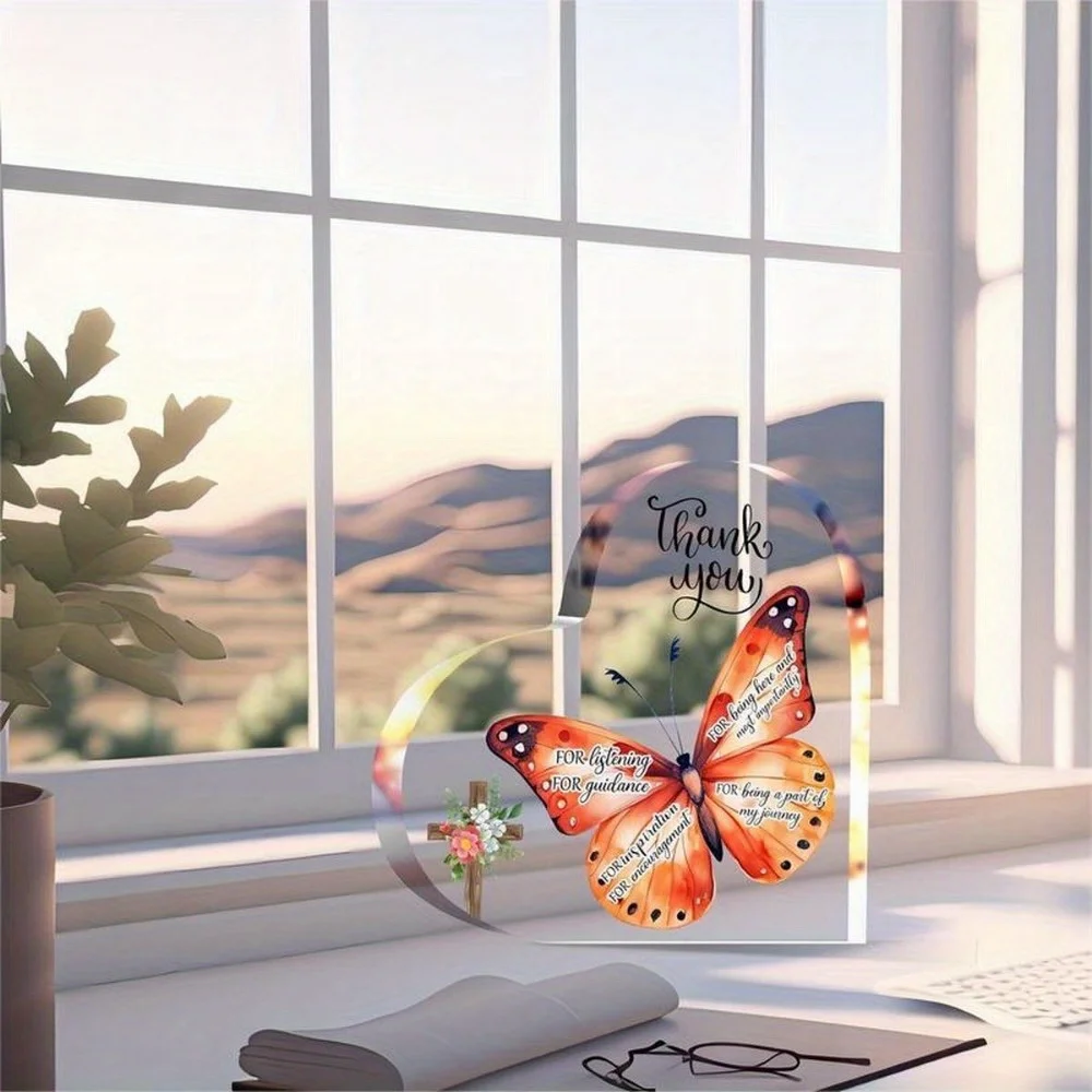 Eono Acrylic Heart Shaped Thank You Sign Butterfly Motivational Message Office Desk Decor Teacher Colleague