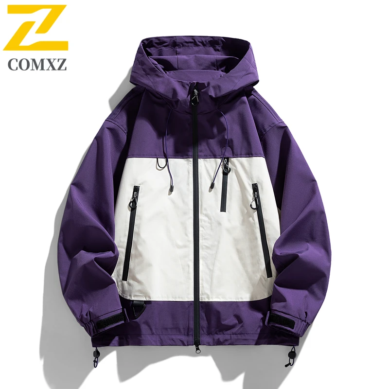 

Jacket Autumn Men's New Trendy Hooded Color Block Waterproof Outerwear Outdoor Camping Travel Adventure Lightweight Rush Coat