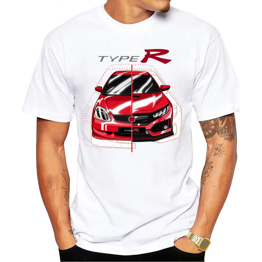 Classic Civic Type R Tshirt New Summer Men Short Sleeve Jdm Legends Printing T-shirt Hip Hop Boy Casual Tops Sport Car White T