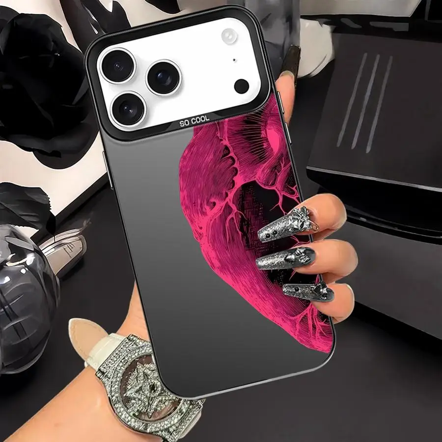 غطاء خلفي لهاتف آيفون 15 بلس 12 16 17 برو ماكس XS XR 16e 11 13 17Air 14 قلب أحمر وأزرق