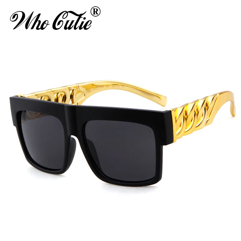 WHO CUTIE Square Sunglasses Men Women Brand 2022 Designer Beyonce Celebrity Hip Hop Flat Top Retro Gold Frame Sun Glasses Shades