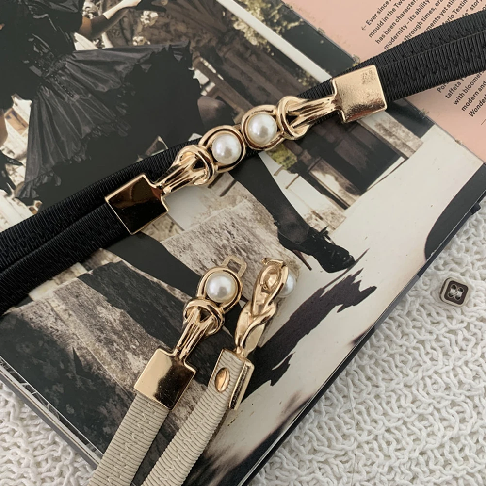 

2pcs Pearl Buckle Belt Fashion Decorative Alloy Female Waistbands Elastic Lightweight Comfortable Stylish Design