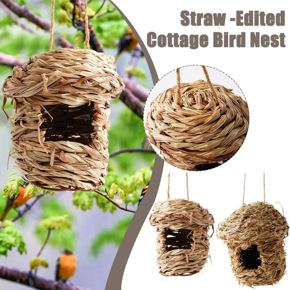 Hand-woven Hibiscus Grass Bird House Natural Nesting Hanging Hummingbird Nest for Outdoor Garden Yard Breeding Hatching G
