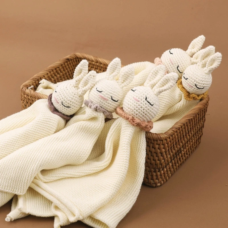 Cartoon Baby Soother Towel Cute Animal Appease Bib Sleeping Doll Crochet Bear Pacify Handkerchief for Calm Sleep Doudou