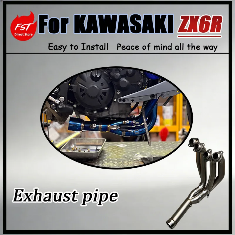 For Kawasaki ZX6R FST Front Exhaust Pipe Straight-Through Factory Caliber with High-Temperature Graphite Gaskets