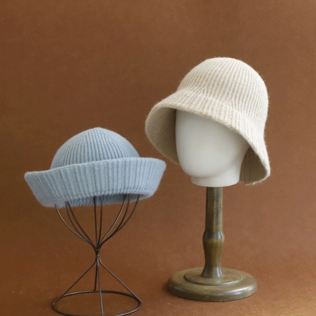 2026 Knitted Bucket Hat Women Solid Color Minimalist Large Brim Literary Fisherman Hats Trendy Sailor Hat for Autumn Winter