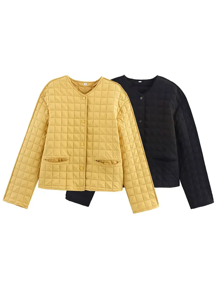 2025Winter Dame Zakken Streetwear Dames Nieuw Bovenkleding Casual Vrouw Gewatteerde Jas Effen O-hals Losse Single Breasted